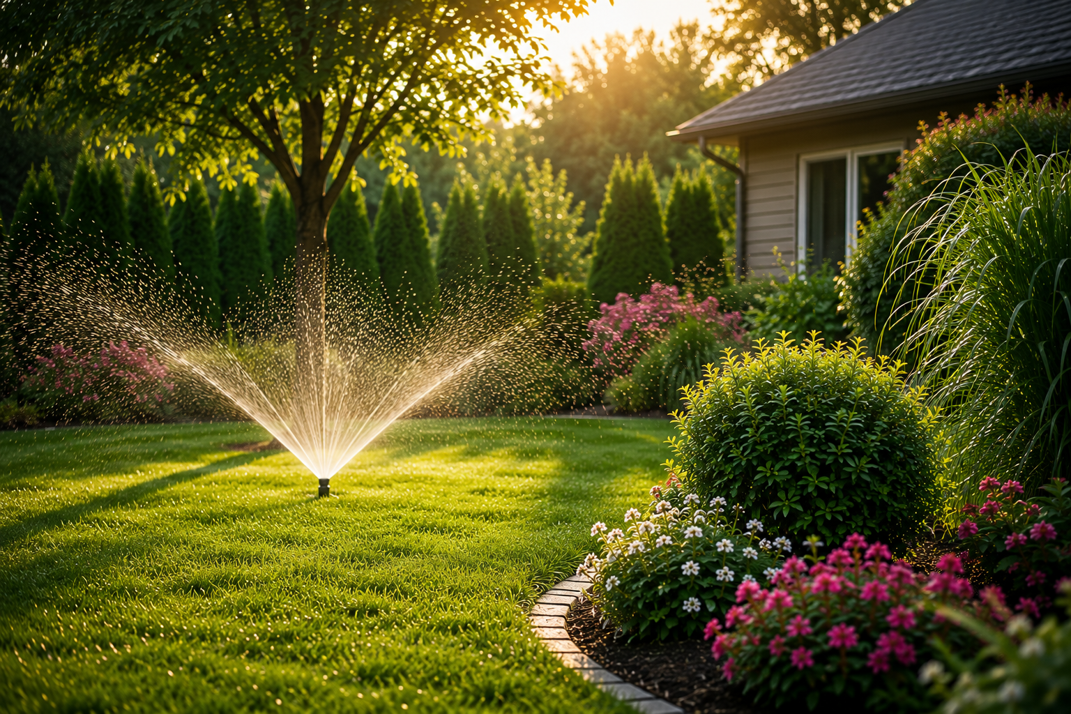 Freshly mowed and edged lawn maintained by Green & Clean Services